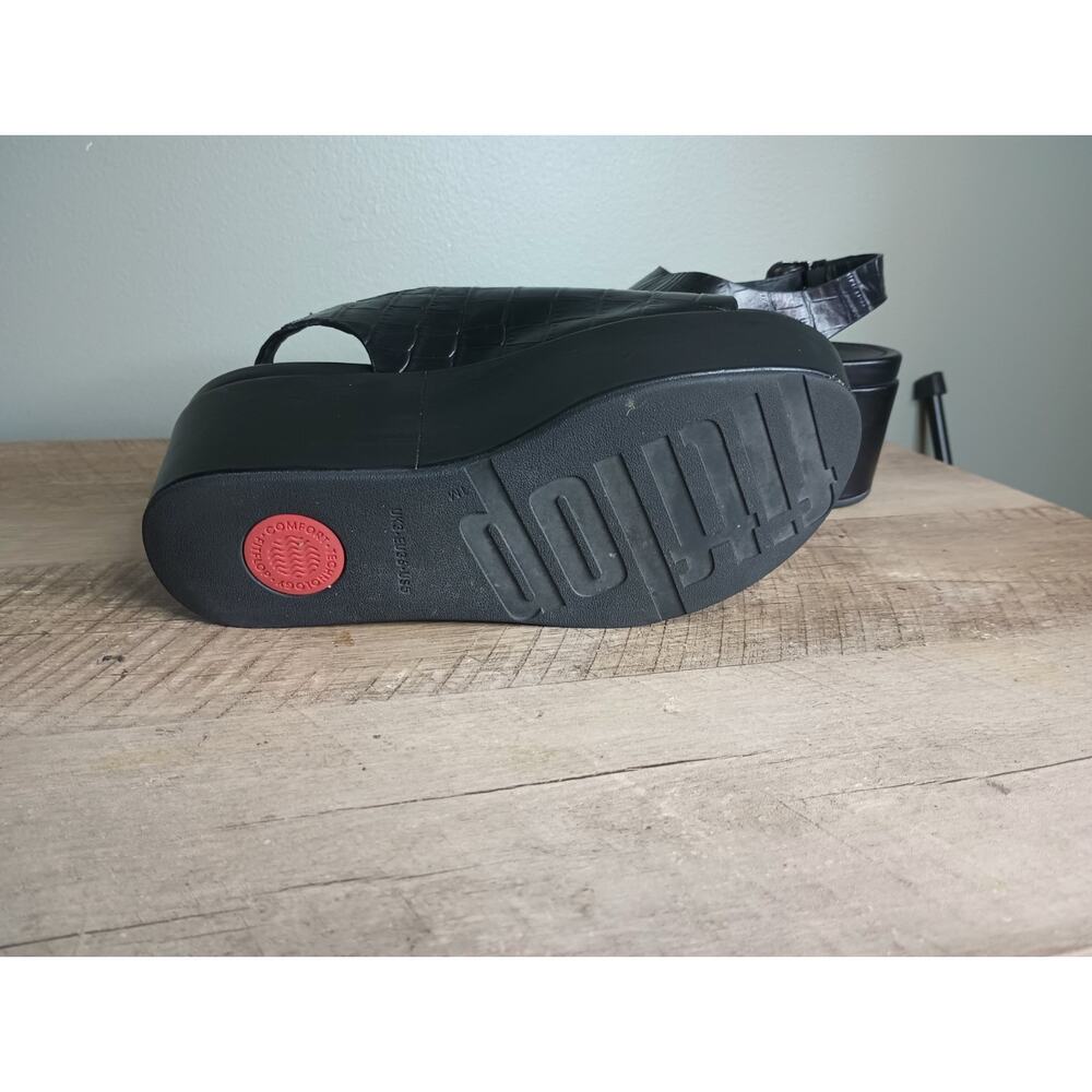 FitFlop Eloise Croc Print Wedge Back Strap Sandals Womens 5 Black Platform - Picture 13 of 13